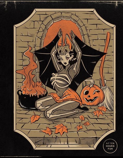 Halloween Girl Drawing, Cute Spooky Art, Retro Halloween Art, Vintage Halloween Illustration, Halloween Pinup, Halloween Pin Up, Vintage Halloween Art, Screen Print Poster, Halloween Queen