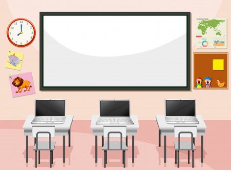 Interior of computer lab with copyspace ... | Free Vector #Freepik #freevector #school #technology #computer #clock Lab Komputer, Computer Lab Design, Classroom Awards Certificates, Cool Powerpoint Backgrounds, Digital Learning Classroom, Classroom Interior, Classroom Background, Diy Preschool, Writing Paper Printable Stationery