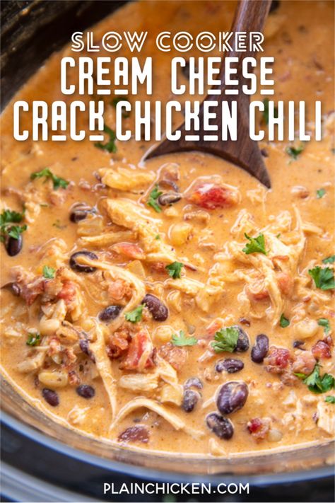 Crockpot Chicken Chili Recipes, Cream Cheese Chicken Chili, Chicken Chili Crockpot, Chicken Corn, Chicken Chili Recipe, Crockpot Dishes, Crock Pot Slow Cooker, Crockpot Recipes Slow Cooker, Crock Pot Cooking