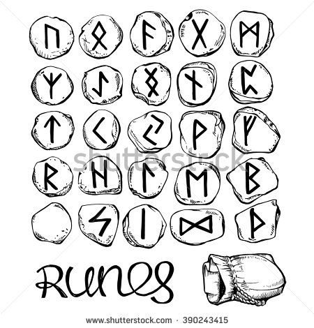 Set of stone runes. Hand drawn vector illustration. - stock vector(shutterstock.com) Rune Drawing, Stone Runes, Rune Art, Rune Stones, Hand Drawn Vector Illustrations, Viking Tattoos, Hand Drawn Vector, Stone Design, Picture Design