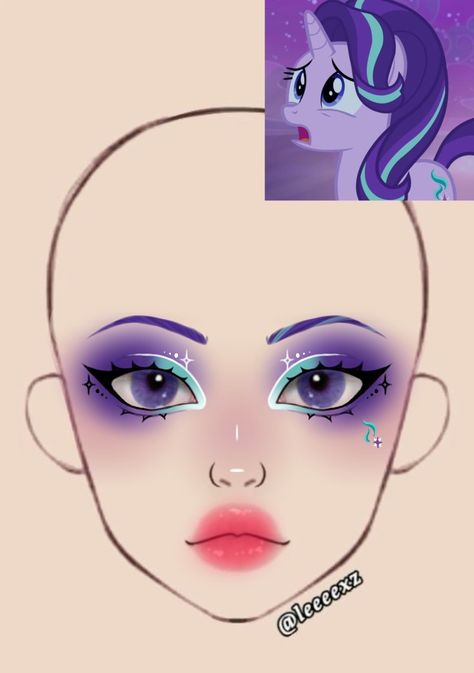 Sylveon Inspired Makeup, Rarity Makeup, Mlp Makeup, Face Chart Makeup Ideas, Starlight Makeup, My Little Pony Makeup, Makeup Looks For Halloween, Makeup Template, Pony Makeup