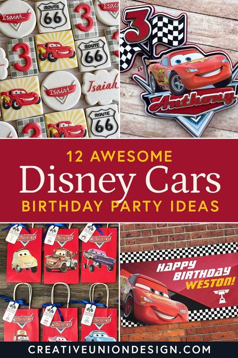 Cars Theme Third Birthday Party, Disney Pixar Cars Birthday Party Decorations, Disney Cars Pool Party, Cara Theme Birthday Party, Pixar Cars Birthday Cupcakes, Diy Cars Birthday Cake, Lighting Mcqueen Birthday Party Centerpieces, Cars Fourth Birthday, Cars Movie Themed Birthday Party