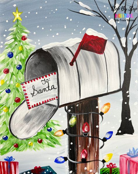 Letter To Santa - Bonus Members Exclusive Tutorial - Step By Step Painting With Tracie Kiernan Santa Paintings, Christmas Canvas Art, Christmas Art Projects, Christmas Paintings On Canvas, Letter To Santa, Cute Canvas Paintings, Holiday Painting, Winter Painting, Canvas Painting Designs