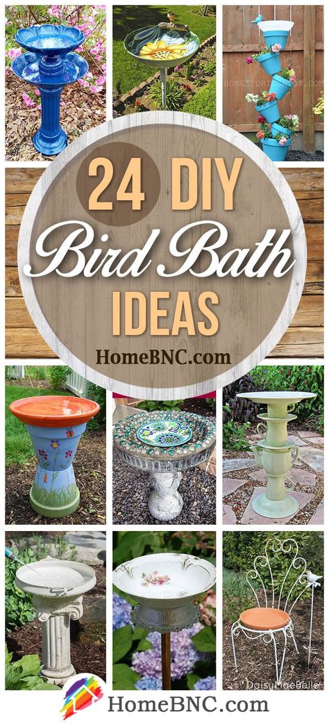 DIY Bird Bath Ideas - Songbirds are attracted to yards where fresh water is available. Make an inviting bath for your favorite birds and watch their numbers grow day by day. To make a DIY bird bath, all you need are a few simple materials and some creativity. Diy Bird Bath Ideas, Make A Bird Bath, Raised Bed Vegetable Garden Layout, Bird Bath Ideas, Raised Garden Beds Diy Vegetables, Can Upcycle, Make A Bird, Bird Bath Bowl, Indoor Water Garden