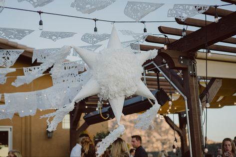 White Mexican Party, Mexican Baptism Ideas, Cielito Lindo Theme, White Piñata, Piñata Wedding, White Pinata, Mexican Bautizo, Talavera Party, Mexican Backdrop