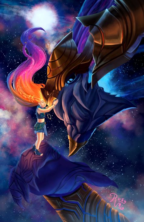 LOL, League Of Legends, Fan Art, Wallpaper, Campeões, Zoe e Aurelion Sol, (by arisuchansenpai). Morgana League Of Legends, Fan Art Wallpaper, League Legends, Champions League Of Legends, Lol Champions, League Of Legends Game, Best Wallpaper Hd, Dragon City, League Of Legends Characters