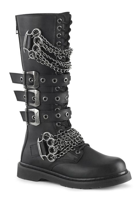 Emo Boots, Hologram Shoes, Knee High Combat Boots, Brass Knuckle, Demonia Boots, Estilo Emo, Alternative Shoes, Goth Boots, Gothic Boots