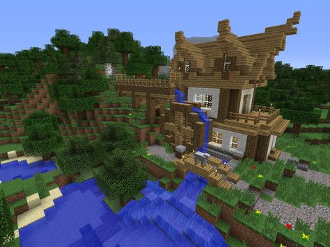 Water wheel in Minecraft #waterwheel #minecraft #STEM Minecraft Waterwheel House, Waterwheel Minecraft, Water Mill Minecraft, Water Wheel Minecraft, Minecraft Waterwheel, Minecraft Water Wheel, Medieval Farming, Minecraft Exterior, Medieval Farm