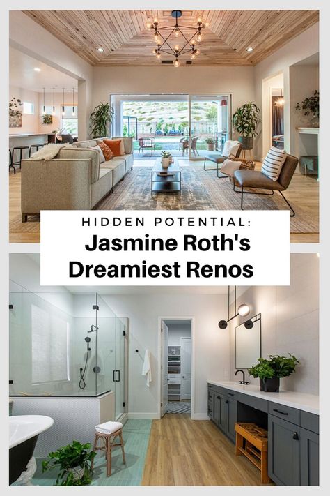 The "Hidden Potential" host knows a thing or two about undertaking a major renovation. The queen of custom home designs has a California vibe we're obsessed with, yet she can adapt to any of her clients' design tastes. If you're about to tackle your own major reno, get all the inspiration you could possibly need with Jasmine Roth's dreamiest and most whimsical transformations. Hidden Potential Hgtv, Jasmine Roth Design, Dreamy Living Room, Jasmine Roth, Home Updates, House Makeovers, Hidden Potential, Zen Bedroom, California Vibe