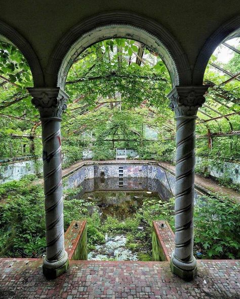 ForgottenWorld - Beautiful swimming pool from the past Abandoned Pool, Haunted Images, Victorian Greenhouses, Desert Places, Goth Garden, Luxury Swimming Pools, Beautiful Ruins, Natural Swimming Pools, Tree Houses