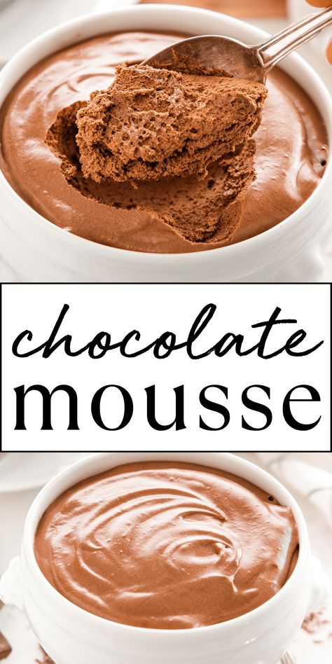 This Chocolate Mousse recipe is the BEST authentic French Mousse au Chocolat made with only 4 simple ingredients. A light & fluffy decadent dessert that's easy to make and ready in minutes. Recipe from thebusybaker.ca! #chocolatemousse #easychocolatemousse #chocolatemousserecipe #mousseauchocolat #chocolatemousserecipes #frenchcooking #frenchdessert #parisdessert #paris #easychocolatedessert #chocolaterecipe #mousserecipe via @busybakerblog Chocolate Chip Vanilla Mousse, Easy Mousse Recipes, Best Chocolate Mousse Recipe, French Mousse, Easy Chocolate Mousse Recipe, Mouse Recipes, Pastries Recipes, Easy Chocolate Mousse, Clean Dessert