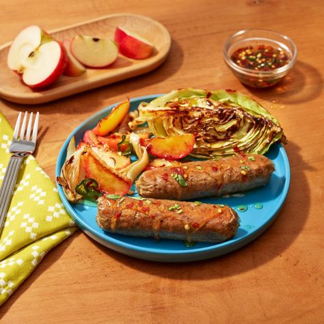 Impossible™ Sausage Links with Cabbage Steak, Apples and Hot Honey Recipe Impossible Sausage, Apples And Cabbage Recipe, Cabbage Steak, Grilled Bratwurst, Hot Honey Recipe, Bratwurst Recipes, Bratwurst Sausage, Cabbage Steaks, Chimichurri Recipe