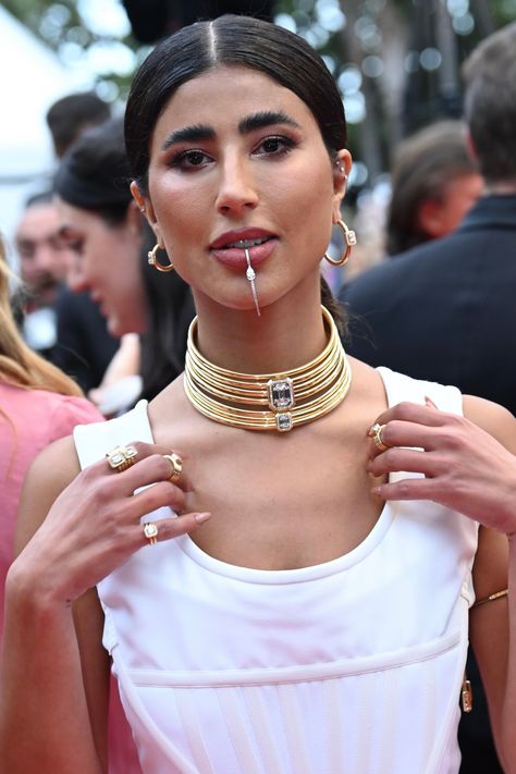 Lebanese actress Laila Abdallah was stunning during the Cannes Film Festival, with the Divine Enigma High Jewelry necklace, rings and earrings, Golden Shield lip jewel and Move Iconica hand bracelet. #Messika #Cannes2023 #CannesFilmFestival #LailaAbdallah Lebanese Jewelry, High Jewelry Necklace, Earrings Golden, Hand Bracelet, Cannes Film Festival, The Divine, High Jewelry, Maltese, Jewelry Necklace