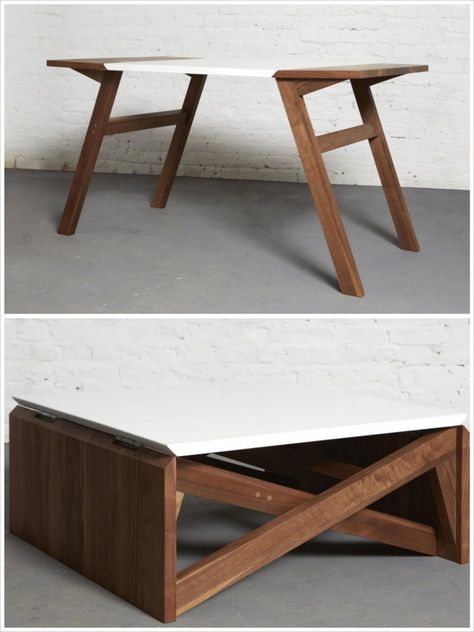 Minimal Coffee, Minimal Coffee Table, Convertible Coffee Table, Convertible Furniture, Folding Furniture, Cool Coffee Tables, Multifunctional Furniture, Into The Woods, Functional Furniture