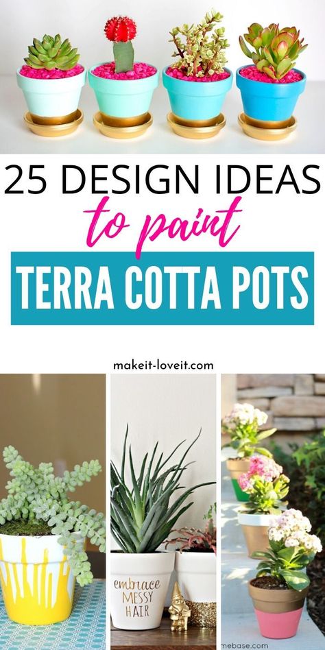 25 Terra Cotta Painted Pot Ideas that are so fun and creative. From a modern sparkly pot to a rustic farmhouse feel. You will get fully inspired to paint clay pots in no time. #pots #paint #clay #terracotta #howto #ideas #crafting #forthehome #diy #easy #adultcraft #fun #pretty Easy Clay Pot Painting Ideas, Easy Terra Cotta Pot Painting, Teracotta Painting Clay Pots Diy Easy, Terra Cotta Painted Pots, Painted Flower Pots Diy, Painting Clay Pots Terra Cotta, How To Paint Terra Cotta Pots, Terra Cotta Pot Painting Ideas, Painting Planters Pots Ideas