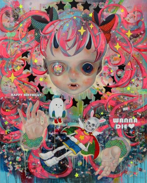 Interview: Hikari Shimoda Discusses Her Starry-Eyed Portraits in “Recycling Humanity” | Hi-Fructose Magazine Hikari Shimoda, Bizarre Magazine, Beautiful Bizarre, Nagano Japan, Superflat, Mark Ryden, Arte Punk, Audrey Kawasaki, Weird Art