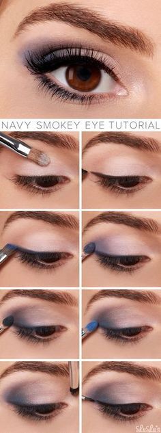 Navy Smokey Eye Makeup Tutorial! Lys Makeup, Navy Eye Makeup, Smokey Eyes Tutorial, Mac Make Up, Silver Eye Makeup, Trendy Eyeshadow, Wedding Makeup For Brown Eyes, Smokey Eye Tutorial, Smokey Eye Makeup Tutorial