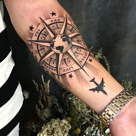 Arm Tattoo Designs 7 Tattoo Designs Compass Men, Luca Tattoo, Tattoos For Males, Best Arm Tattoos, Arm Tattoos For Men, Side Arm Tattoos, Lower Arm Tattoos, Simple Arm Tattoos, Sailor Tattoo