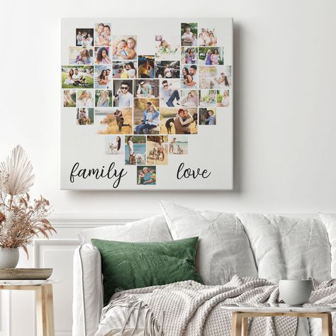 Family Photo Canvas, Picture Montage, Heart Shaped Photo Collage, Picture Family, Heart Photo Collage, Photography Posters, Photo Collage Canvas, Collage Canvas, Heart Photo