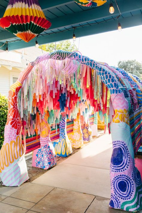 INSTALLATIONS — erin elyse long Rainbow Archway, Festival Art Installation, Summer Installation, Outdoor Art Installation, Festival Installation, Wedding Installations, Colorful Art Installations, String Installation, Archway Decor