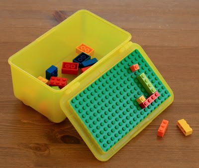 Use an old Baby Wipes container, hot glue or super glue a large Lego piece to the inside of the lid ...and you have a perfect Lego Travel Box.  Great idea for trips. Baby Wipes Container, Airplane Car, Wipes Container, Busy Boxes, Lego Storage, Lego Pieces, Travel Box, Super Glue, Baby Wipes