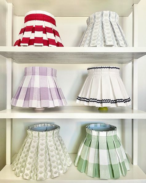 Here’s an assortment of our cute box pleat lampshades in classic stripe, plaid, ric rac, and floral motif exclusive at Cielle Home, favorited by you♥️♥️ . . . . #lampshade #colorfuldecor #lampshadedesign #colorfullampshades #lightingdesigner #uniquelamps #cutelampshade Colorful Lampshades, Vintage Store Ideas, Decorate Lampshade, Creole Cottage, Pendant Light Kit, Lampshade Makeover, Decorative Lamp Shades, Lampshade Designs, Diy Lamp Shade