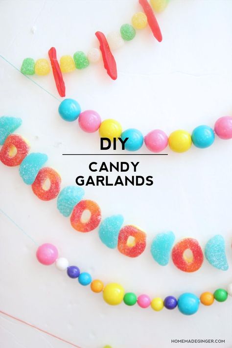 Make a candy garland perfect for the holidays - use to decorate a tree or mantel! These would also be adorable for a child's birthday party. Candyland Tree, Candy Garland, Diy Garlands, Entertaining Kids, Diy Christmas Candy, Candy Costumes, Colorful Food, Gingerbread Crafts, Christmas Sparkle