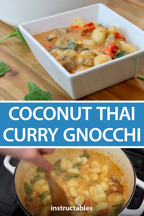 Asian Gnocchi, Curry Gnocchi, Coconut Curry Chicken Soup, Soup Thai, Vegetarian Thai, Chicken Gnocchi, Nice Food, Easy Vegan Dinner, Vegan Curry