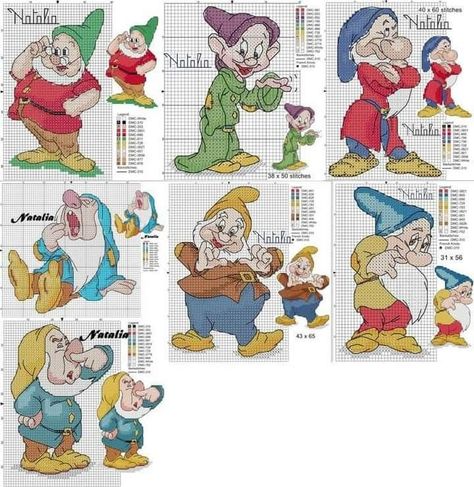 7 Nani, Holiday Cross Stitch Patterns, Cross Stitch Fairy, Disney Cross Stitch Patterns, Sette Nani, Holiday Cross Stitch, Cross Stitch For Kids, Snow White And The Seven Dwarfs, The Seven Dwarfs