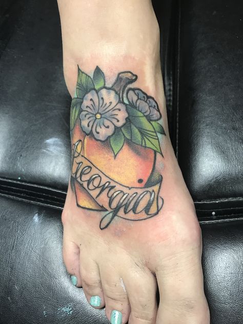 Ga Peach Tattoo, Georgia Tattoo Ideas, Georgia Peach Tattoo, Georgia Tattoo, Peach Tattoo, Arm Sleeve, Body Goals, Tattoos And Piercings, I Tattoo