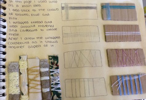 Weave sketchbook page Weaving Sketchbook, Knitting Sketchbook, Knit Sketch, Kinds Of Braids, Swatch Display, Fabric Swatch Display, Make A Headband, Reverse Braid, Sketch Board