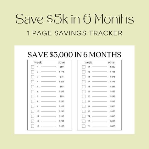 Save 5 Grand in 6 Months - Etsy Ireland Save For Disney In 6 Months, Save 5 000 In 6 Months, 4000 In 6 Months, 5k In 6 Months Savings, Savings Checklist, 5000 In 6 Months, Habit Tracker Printable, Saving Plan, Money Saving Plan