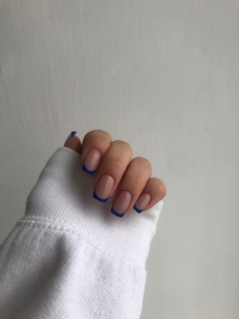 Electric Blue French Nails, Electric Blue French Tips, Blue Frenchies Nails, Nail Art Blue Electric, Blue Nail French, Electric Blue French Tip Nails, Royal Blue French Nails, Blue Electric Nails, Nails Electric Blue