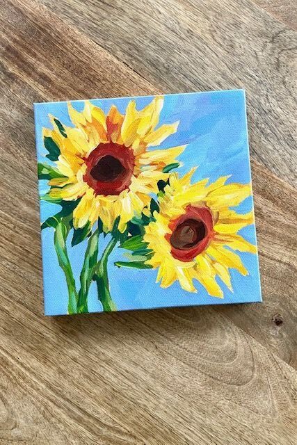 How to Paint Sunflowers with Acrylic Paint | New Painting Class on Skillshare — Elle Byers Art Acrylic Paint Step By Step, How To Paint Sunflowers, Paint Sunflowers, Subbing Ideas, Paint Step By Step, Cow Paintings On Canvas, Learn Acrylic Painting, Paint With Acrylics, Video Painting