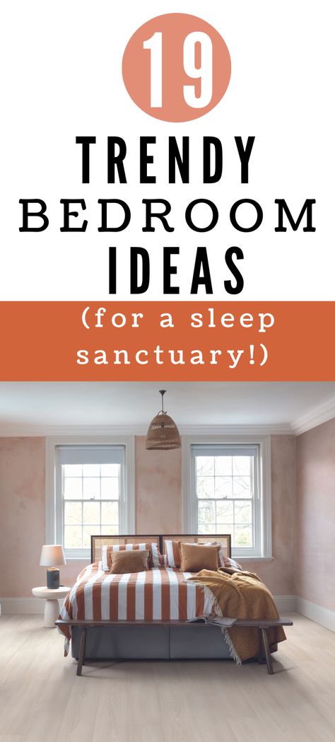 19 trendy bedroom ideas for a sleep sanctuary, plaster coloured walls with a wooden bed and terracotta striped bed sheets. A rattan lamp shade is hung overhead. Beautiful Bedrooms Uk, Clean Cosy Bedroom, Cream Cosy Bedroom, Cosy Scandi Bedroom, Bedroom Ideas Cosy, Trendy Bedroom Ideas, Cozy Duvet Covers £20, 2023 Bedroom, Beachy Bedroom