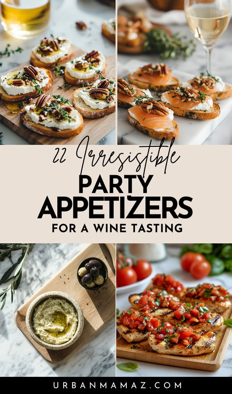 Party Appetizers for a Wine Tasting Red Wine Tasting Party, Impressive Appetizers For Party, Wine And Snack Pairings, Wine Pairings With Food Appetizers, Wine Party Aesthetic, Wine Night Food, Wine Tasting Food Pairings, Wine And Cheese Party Ideas, Girls Night Appetizers