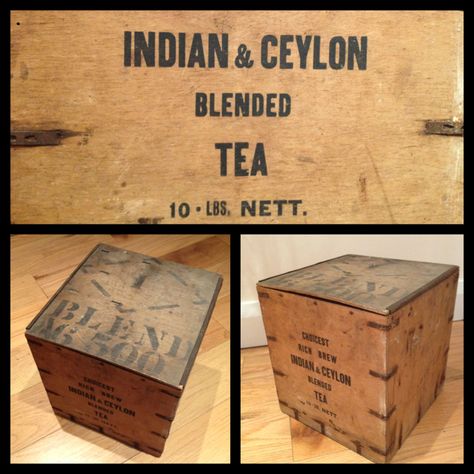 1938 Tea Chest awaiting some ReUpCycled magic. Vintage Storage Crate Chest, Fruit Crates, Tea Box Decoupage, Wood Tea Box, Advert Design, Vintage Shipping Crates, Chest Box Vintage, Vintage Wooden Crates, Tea Chest