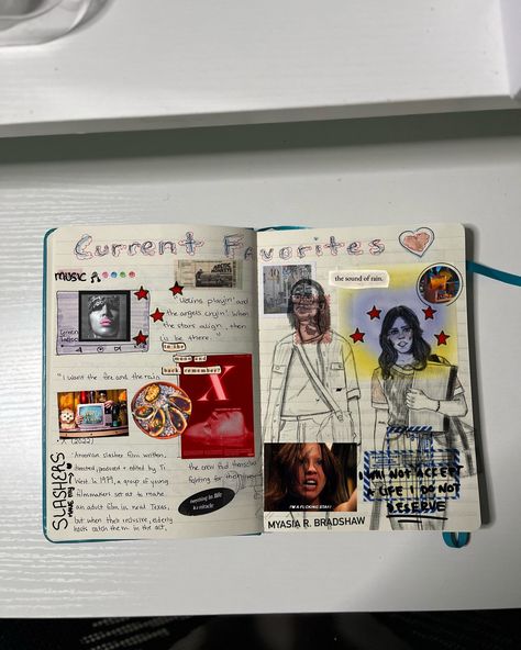 I recently picked up my journaling habit again after receiving a sketchbook journal as a gift from a coworker. 🩶 I thought it would be fun to start by sharing a little bit about myself and my current favorite things. I even added some stickers I made from my most recent trip. Might make a travel page so that you can see more of them. 😇 On the first page of my journal, I created a list of all the things I'm loving right now. This includes my favorite books, movies, music, and even some of my... Sketchbook Journal, My Favorite Books, Slasher Film, My Journal, About Myself, Sound Of Rain, Arctic Monkeys, First Page, Im In Love