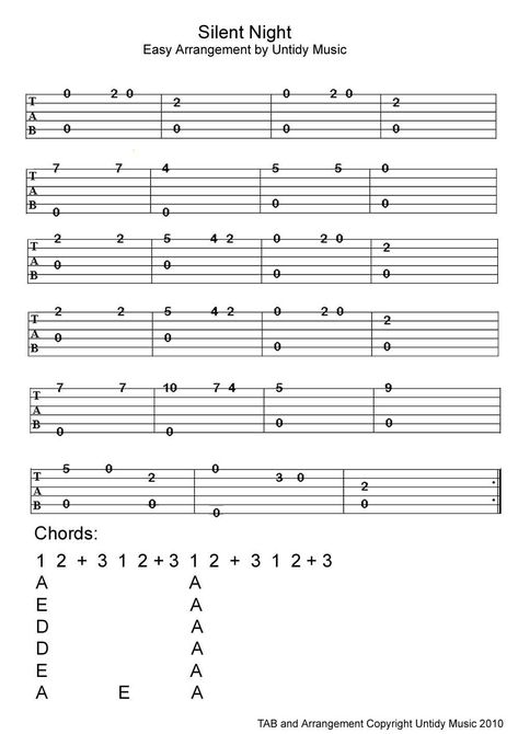 Easy guitar tablature Silent Night Guitar Tab, Silent Night Guitar Chords, Pop Piano Sheet Music, Free Guitar Sheet Music, Guitar Fingerstyle, Where Did You Sleep Last Night, Guitar Tablature, Easy Guitar Chords, Guitar Tabs For Beginners