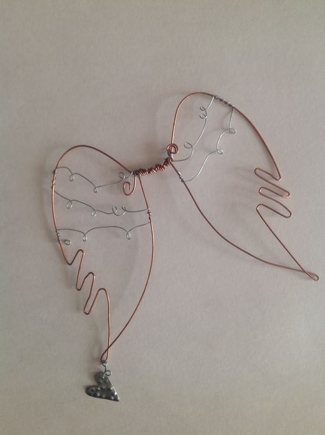 Art Angel, Heart With Wings, Wire Sculpture, Wire Art, Angel Wings, Washer Necklace, Angeles, Cottage, Angel