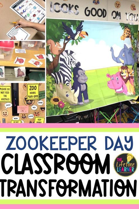 Check out this fun zookeeper classroom transformation theme for elementary students in first, second, third, fourth, fifth grade. This zoo room transformation will set the stage to engage and is stress-free! It's a worksheet or escape room alternative, and can be used in small groups or partners. 1st, 2nd, 3rd, 4th, 5th graders enjoy classroom transformation ideas. Digital and printables for kids (Year 1,2,3,4,5) #setthestagetoengage #classroomtransformation #mathactivities 1st Grade Room Transformations, Classroom Zoo Theme, Zoo Day At School, Zoo Room Transformation, Woof Of The Week Classroom, Zoo Classroom Transformation, Jungle Classroom Transformation, Zoo Room, Classroom Activities Elementary