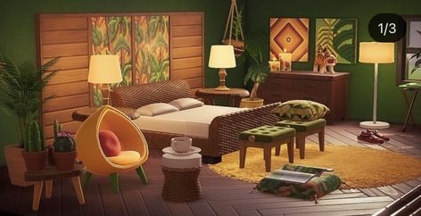 Tropical Houses Interior, Themed Hotel Rooms, Tropical Bedroom, Tropical Interior, Tropical Bedrooms, Tropical Animals, Animal Crossing Pocket Camp, New Animal Crossing, Tropical House