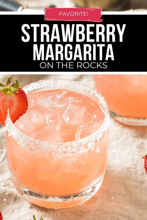 Strawberry Margarita on the Rocks is a 10 minute cocktail that's perfect for a hot summer day. Whether you're lounging by the pool or simply unwinding after a long day, this refreshing drink is your ticket to instant relaxation. Simple Margarita Recipe On The Rocks, Best Strawberry Margarita Recipe, Strawberry Margarita Recipe On The Rocks, Strawberry Margarita On The Rocks, On The Rocks Margarita, Strawberry Margarita Recipe, Easy Margarita Recipe, Easy Margarita, Margarita On The Rocks