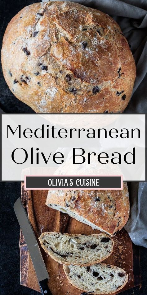 Black Olive Bread Recipe, No Knead Bread Recipes, Green Olive Bread, Olive Bread Recipe, Artesian Bread, Mediterranean Bread, Homemade Bread Recipes, Greek Bread, Easy Homemade Bread