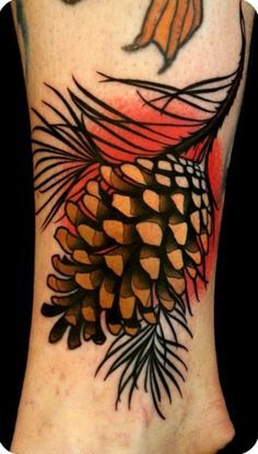 Pinecone Neotraditional Fall Tattoo, Pine Cone Tattoo, Pinecone Tattoo, Cone Tattoo, Natur Tattoo Arm, Pine Tattoo, Autumn Tattoo, Neotraditional Tattoo, Tattoo Filler