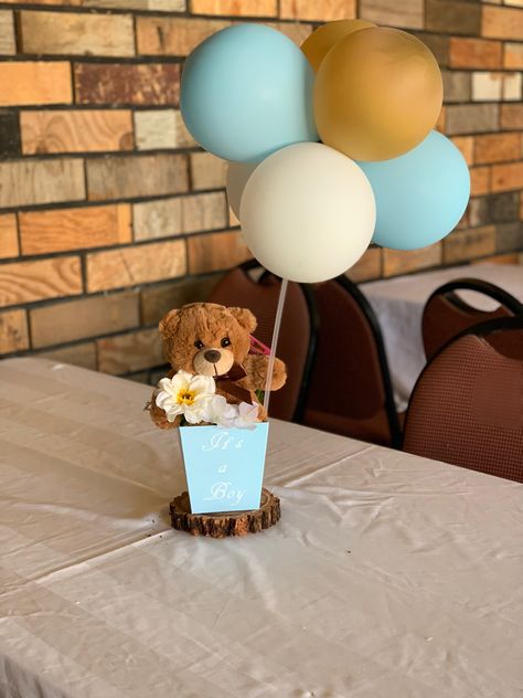 Mini Teddy Bear Centerpiece, Small Teddy Bear Centerpieces, Simple Teddy Bear Centerpieces, Diy Teddy Bear Centerpieces, Teddy Bear Table Centerpieces, Teddy Bear Centerpieces Diy, Dollar Tree Baby Shower Ideas, Bear Centerpiece Ideas, Teddy Bear Baby Shower Centerpiece