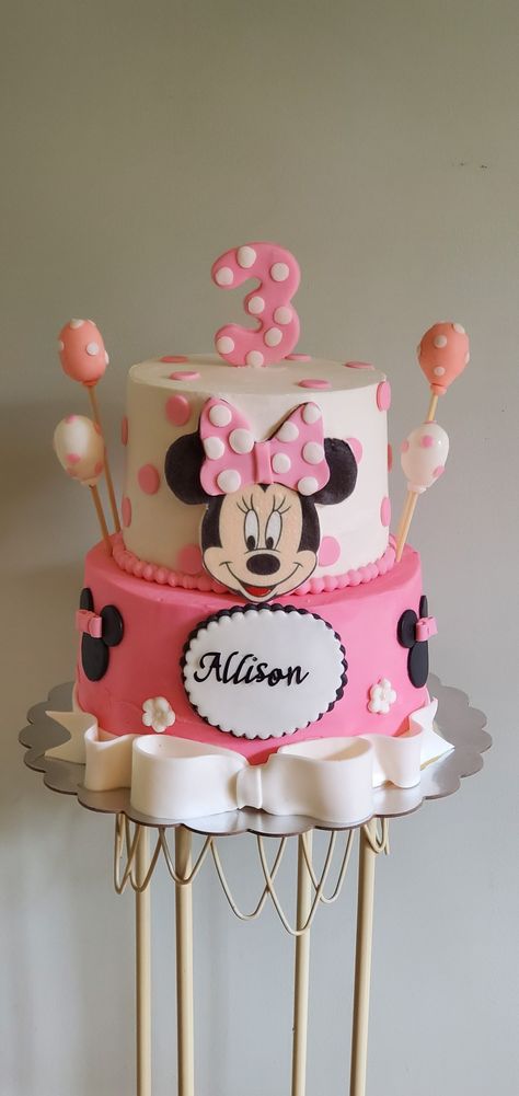 Minnie Mouse Cake 2 Tier, Birthday Cake Minnie Mouse Pink, Purple Minnie Mouse Cake, Minnie Mouse Cake Design Pink, 2 Layer Cakes, Happy Anniversary Cakes, Tiered Cakes Birthday, 2 Tier Cake, Minnie Mouse Birthday Cakes