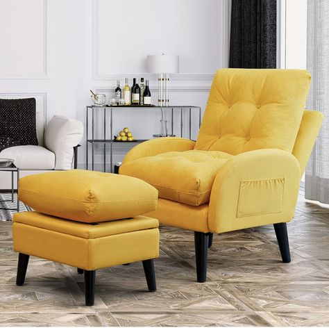 ELUCHANG Accent Chair with Ottoman,Comfy Armchair with Storage Footrest,Recliner Chair with Adjustable Backrest and Side Pocket,Fabric Sofa Chair Lounge Chair for Living Room Bedroom Office(Yellow) Office Yellow, Accent Chair With Ottoman, Comfy Accent Chairs, Comfy Armchair, Comfy Living Room, Chair With Ottoman, Yellow Chair, Bedroom Items, Upholstered Accent Chairs