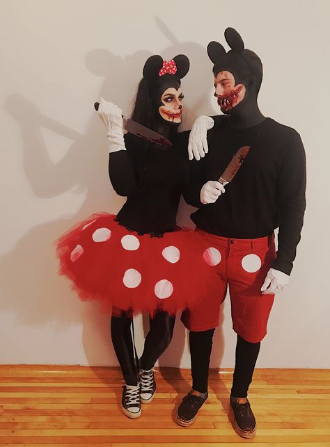 Zombie Mickey and Minnie mouse couple costume #halloween #halloweencostume #couple #couplegoals #couplecostume #minieandmickey #zombie #zombiemakeup #halloween2017 #disneycostume Scary Minnie Mouse Costume, Cute Minnie Mouse Costume, Mickey And Minnie Mouse Costumes Couples, Scary Minnie Mouse Makeup, Minnie Mouse Halloween Makeup, Mickey And Minnie Halloween Costumes, Mickey And Minnie Costume, Minnie Halloween Costume, Halloween Costumes Zombie