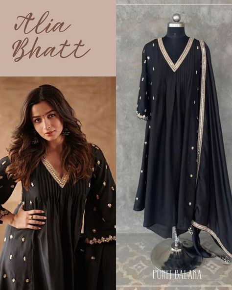 Anarkali 2023, Office Diwali Party Outfit, Black Silk Kurti Designs, Black Churidar Designs, New Kurti Designs 2024 Latest Cotton, Black Slub Silk Traditional Wear For Diwali, Black Silk Kurta For Festivals, Black Silk Kurta For Diwali, Plane Black Kurti Designs Latest